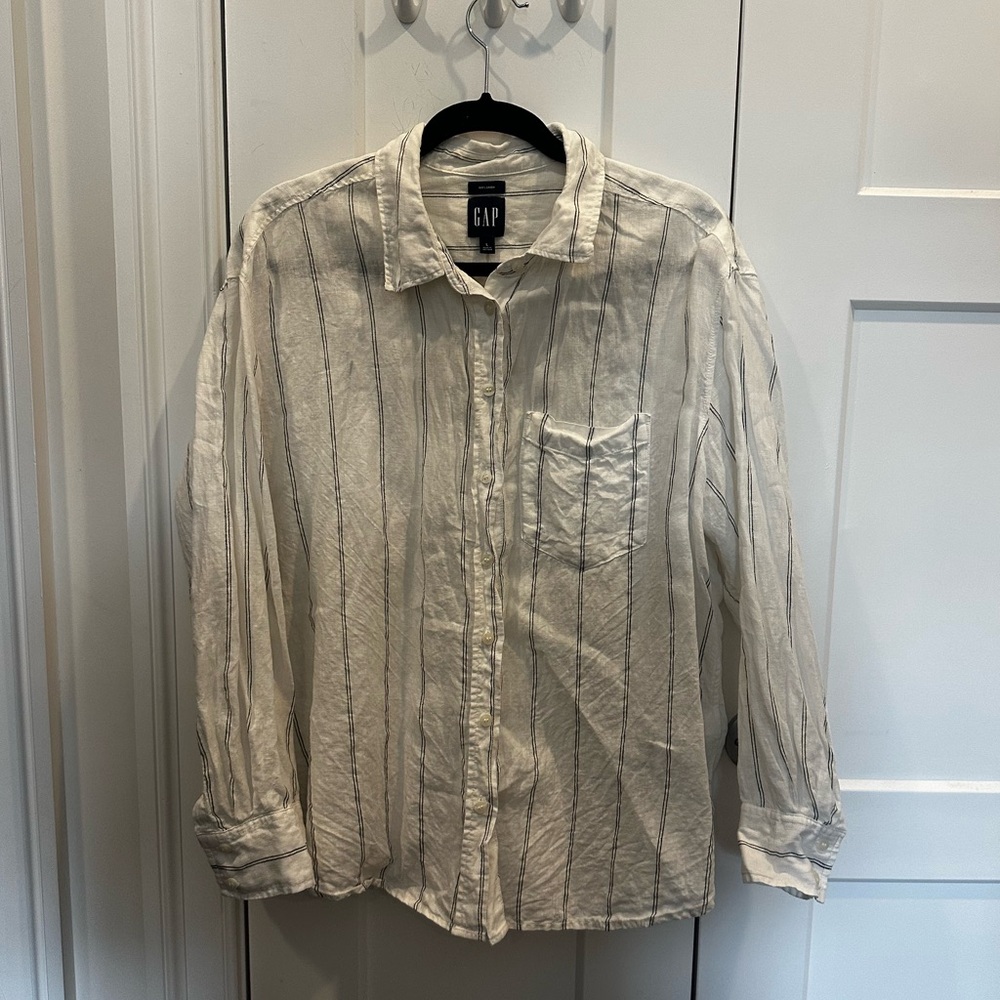 Gap 100% Linen Striped Button Down Shirt